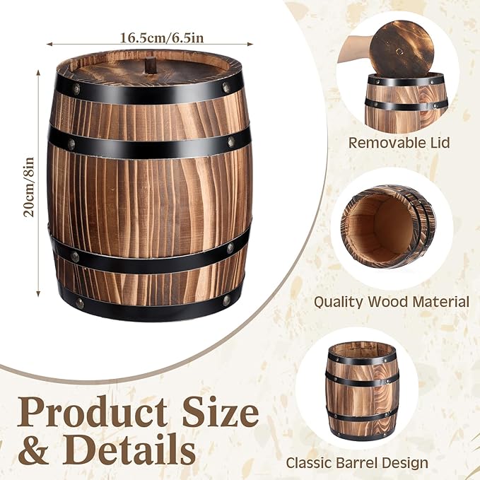 GlikCeil 4 Pcs Wood Wine Barrel Vase Vintage Flower Vase Container Rustic Barrel Planter for Wedding Reception Table Decoration Home Indoor Outdoor Garden Kitchen Party (8 x 6.5 Inch)