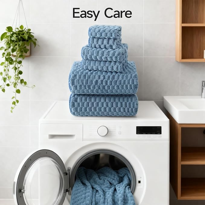 REDKISS Blue Microfiber Towels Set of 6-35x70 Inches Oversized Bath Sheets, Extra Large Bath Towels Set of 6, Super Soft Quick Dry Lint Free Absorbent Waffle Microfiber Shower Towels