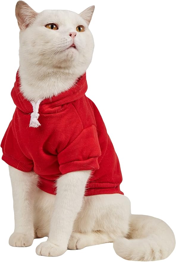 Basic Dog Hoodie Sweatshirt Puppy Sweater Warm Cat Costumes Pet Clothes for Chihuahua Puppy Kitten Small Medium Dogs Red Medium