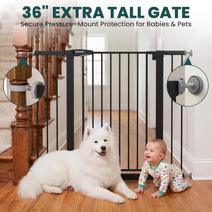 Mumeasy 36" Extra Tall Dog Gate, 29.7-46" Baby Gate for Stairs & Doorways
