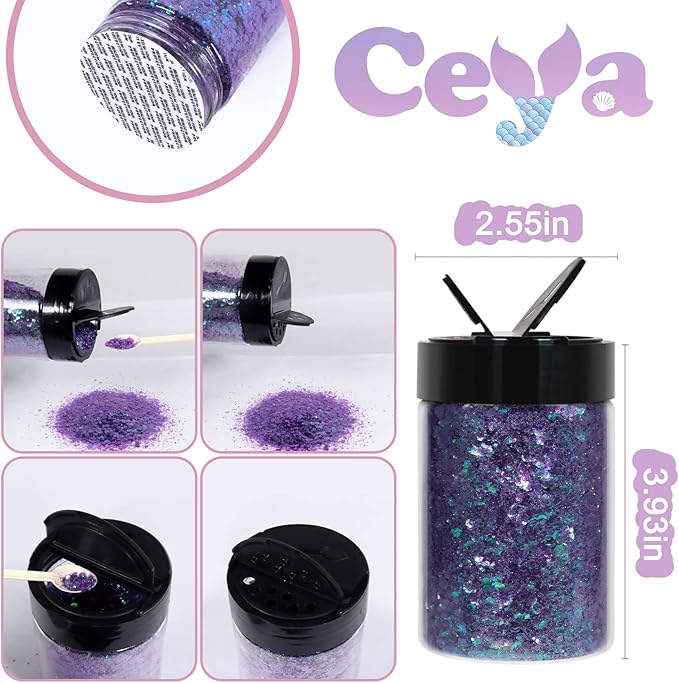 Ceya Chunky Glitter, 4.9oz/ 140g Very Peri Craft Glitter Powder Mixed Fine Flakes Halloween Glitter Sequins for Halloween Bats, Nail Art, Hair, Epoxy Resin, Tumblers, Slime, Painting, Festival Decor