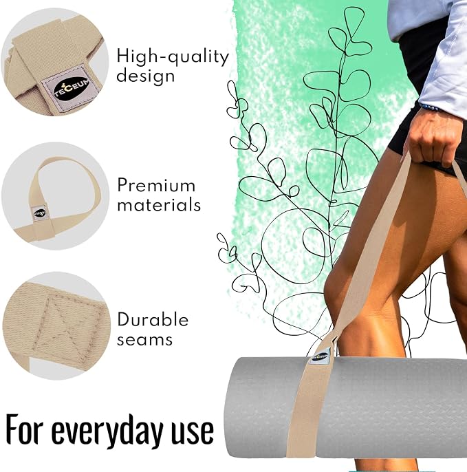 TECEUM Yoga Mat Strap – Extra Soft & Thick Cotton Carrier for All Mats | Adjustable Skin-friendly & Non-Slip Mat Holder Sling in 30+ Colors [Mat Not Included]