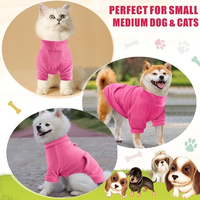 Idepet Fleece Sweater 1 Pack,Turtleneck Sweatshirt Pet Clothing | Winter Dog Clothes,Stretchy,Small Coat,Cat Apparel,with Leash Ring,for Small Medium Dogs Cats,with Pocket(Rose Red)