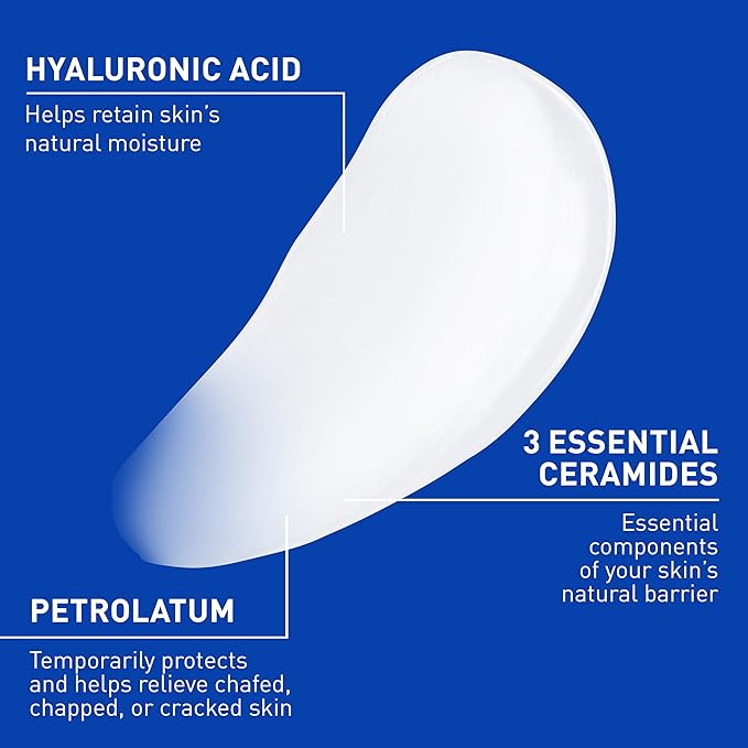 CeraVe Healing Ointment, Hydrating Skin Protectant With Petrolatum, Hyaluronic Acid & Ceramides, Face & Body Skin Barrier Repair For Cracked, Chafed, Dry Skin, Fragrance Free & Lanolin Free, 5 Oz