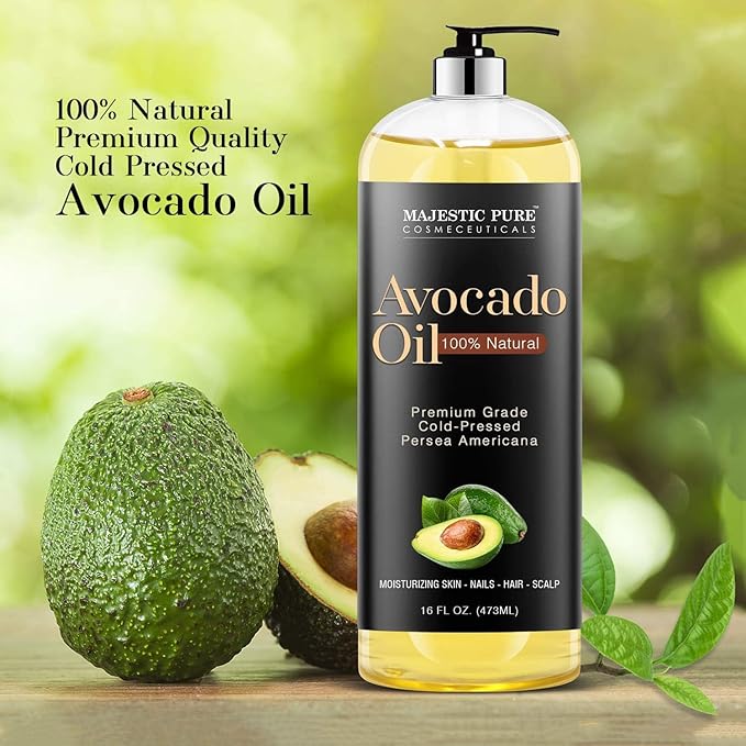 Majestic Pure Avocado Oil - 100% Pure & Natural - Premium Grade, Cold-Pressed, Hexane-Free Carrier Oil for Skin, Hair and Body - Moisturizing Skin, Hair and Scalp - 16 Fl Oz