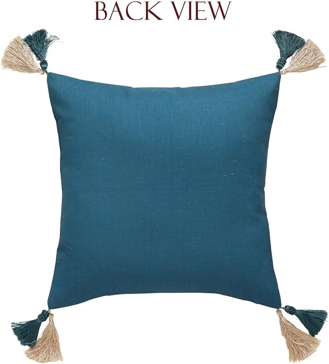 patdrea French Vintage Linen Throw Pillow Cover,18"x18",Set of 2-Wensel A | Decorative Pillow Case,Teal Floral Pattern,Pillow Cover for Couch Living Room Bedroom Sofa,Fringe Trim