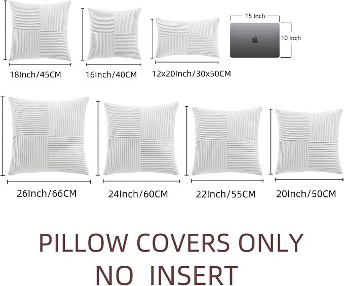 Fancy Homi Pure White Decorative Throw Pillow Covers 20x20 Inch for Living Room Couch Bed Sofa, Rustic Farmhouse Boho Home Decor, Soft Corss Corduroy Patchwork Accent Cushion Case 50x50 cm