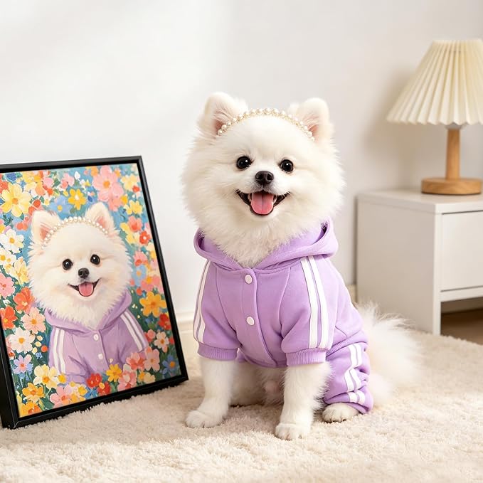 Dog Hoodie Security Clothes 4 Legs Jumpsuit Sweatshirt Hoodies Soft & Warm Dog Outfit Pullover Dog Winter Clothes Sweater for Small Medium Large Dogs Cats (Purple, X-Large)