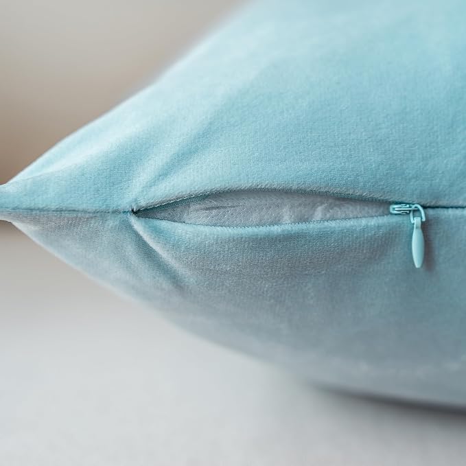 NiNi ALL Babyblue Velvet Throw Pillow Covers 12x12 Pack of 2 Decorative | Soft Solid Boho Cushion Squar Pillow Cases for Chair Sofa Bedroom Farmhouse Living room Modern Luxury Home Decor Christmas