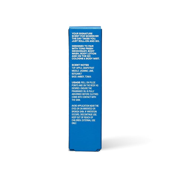 TONE Roll-on Fragrance Oil for Men, Fresh, Fragrance Oil with Notes of Amber, Bergamot, and Jasmine, 0.85 fl oz
