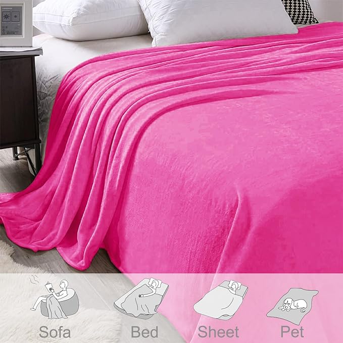 Exclusivo Mezcla Soft Fleece Blanket Twin Size for Bed, Hot Pink | 90x66 Inches, Double-Sided Brushed Flannel, Lightweight Plush Cozy Blanket for Home Decor, All Season, Machine Washable