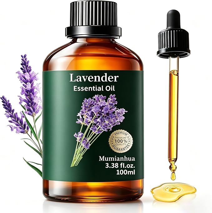 Lavender Essential Oil, Floral Scent, Pillow Mist & DIY, 3.38 Fl Oz | Mumianhua Lavender Oil, Soothing, Sweet Floral Aroma. For Bedroom Diffusion, Skin, Hair, Laundry & Candle Making