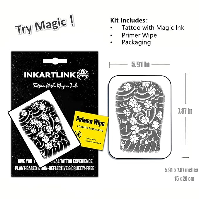 INKARTLINK Semi Permanent Tattoos, Temporary Tattoos, Adult Art Designs, Arm Tattoos for Cool Guys, Party Favors, Waterproof, Realistic, No Adhesive, No Reflective (Artistic Flower Arm)