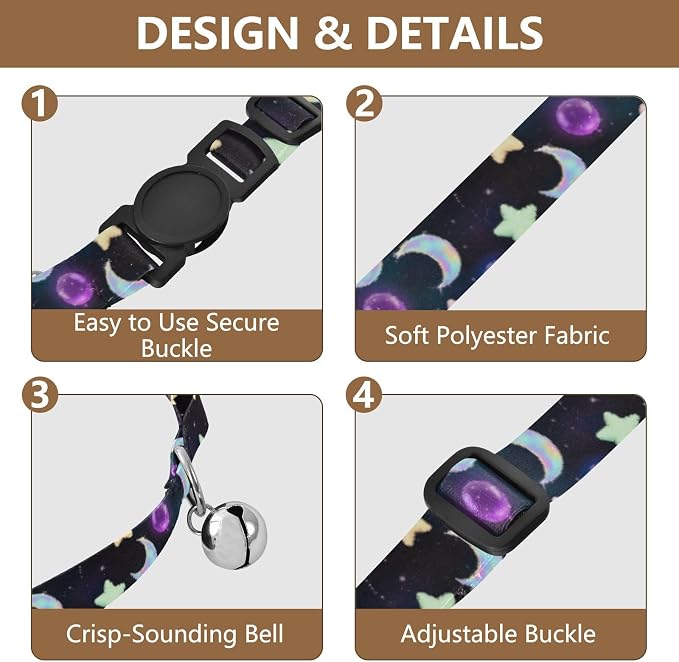 Stars Moon Black Easy to Wear Cats Collar 2 Pack Collar for Puppy