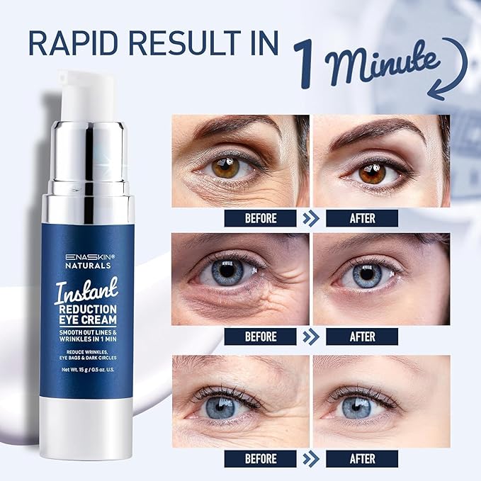 Enaskin Naturals Instant Eye Cream & Face Lift - No White Residue Rapid Wrinkle Filler - Under Eye Bags & Puffiness Remover - Dark Circles Treatment - Temporary Firming Serum for Women & Men - 0.5 oz