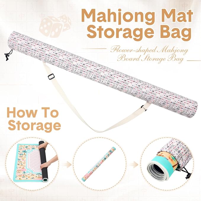 Shinylin 35 Inch Mahjong Mat Carrying Bag with Strap, Printed Drawstring Mahjong Holder Bag Outdoor Travel Canvas Storage for Board Games, Yoga Mats, Tripod