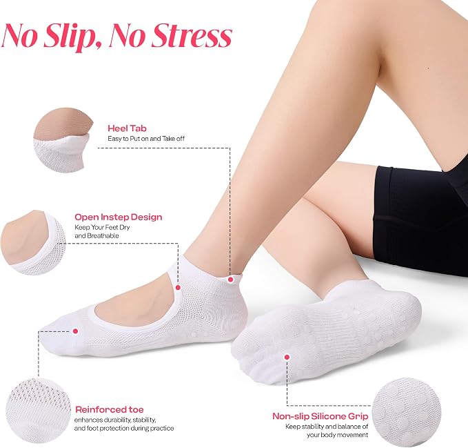 COOLMATE Pilates Socks with Grips for Women, Yoga Socks, Crew Non Slip Women for Barre, Pilates Gifts for Women