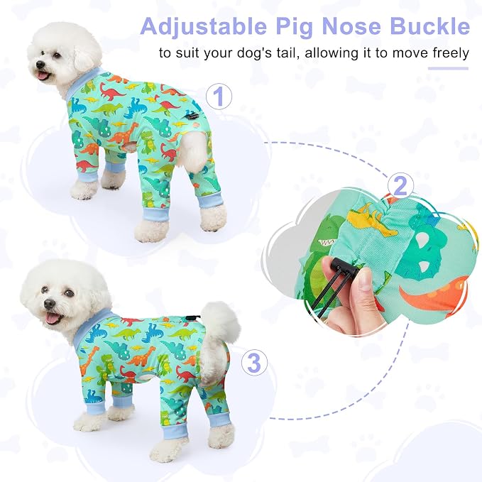 Bienbee Dog Pajamas, 4 Pack Adjustable Onesies for Small to Large Dogs S | Dog Shedding Suit with Soft Fabric, Breathable & Stretchy, and Adjustable Back Length for Sleeping Lounging and Daily Use