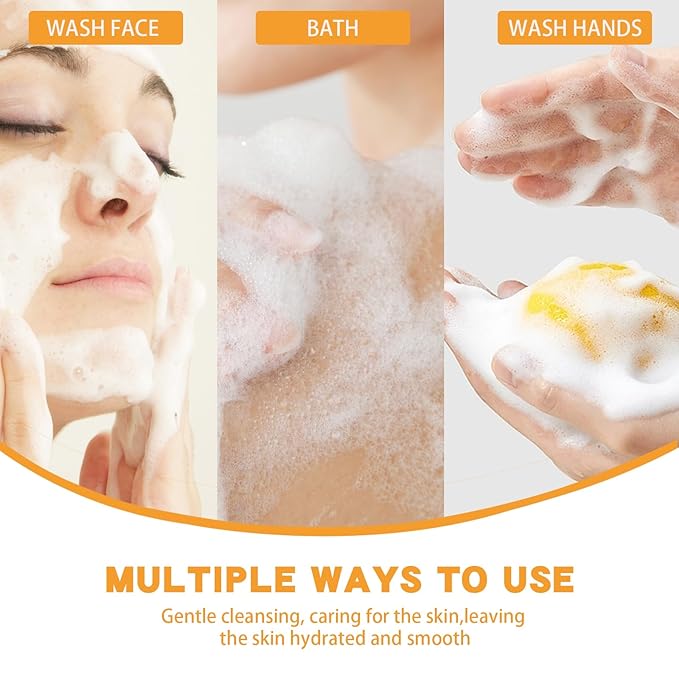 3 PCS Turmeric Soap, Natural Tumeric Bar Soap for Face & Body Cleanse, Organic Bath Soap Bar Body Smooth, Skin Moisturizing Soothing Exfoliating, For All Skin Types, Men & Women