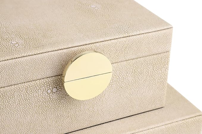 HofferRuffer Faux Leather Jewelry Boxes, Decorative Boxes Storage Accessory Organizer with Gold Hardware Decor, Classic Vegan Leather Set of 2 Pieces (Light Grey)