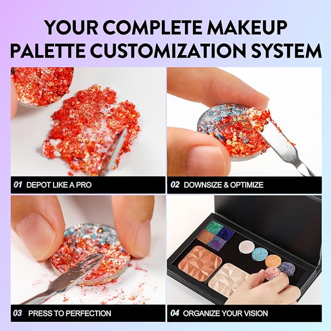 Strong 4 Layers Empty Magnetic Palette Book Palette+1pcs Makeup Depotting Spatula+50pcs Round Metal Stickers+50pcs Square Metal Stickers