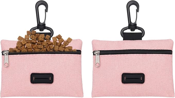 Dog Poop Bag Holder, Pet Waste Bag Dispenser Dog Treat Pouch with Clip Oxford Cloth Portable Reusable Easy Cleanup(2Pcs, Pink), Intended for Outdoor/Travel/Walking