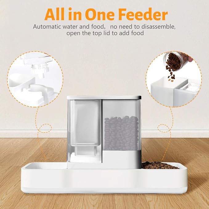 Yummy Sam Automatic Small Pet Feeder and Water Dispenser, White