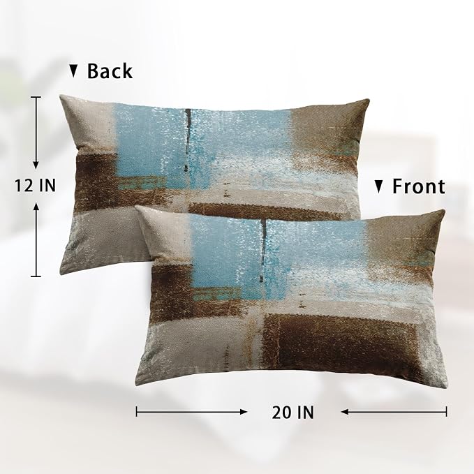 Throw Pillow Covers Set of 2, 12 x 20 Inch, Blue Beige Brown | Abstract Modern Art Outdoor Decorative Square Pillow Cases Couch Cushion Case for Couch Bed Sofa Living Room Home Decor