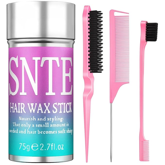 Hair Wax Stick & Slick Back Hair Brush Set - Tameing Frizz & Smoothing Flyaways for Kids, Women & Men - Creating Sleek Ponytails, Buns & Defining Edges - Styling Accessories for Teen Girls Gifts