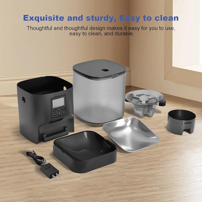 Automatic Cat Feeder, 6L Cat Food Dispenser with 10s Voice Recorder, Pet Feeder up to 8 Meals per Day, Timed Feeder with Dry Food Sealed Ring (Black)