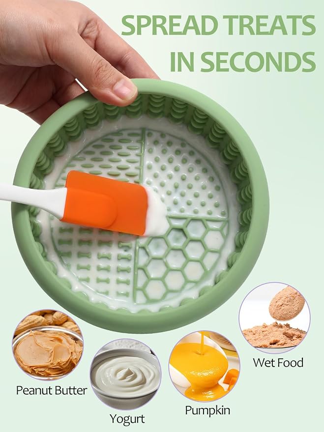Dog Lick Bowl for Large Dogs, Lick Mat, Slow Feeder Lick Bowl with Brush and Scraper,Strong Suction, Freeze Licking Bowl for Anxiety Relief, Enrichment & Distraction, Dishwasher Safe 7.6 * 3.5 inch