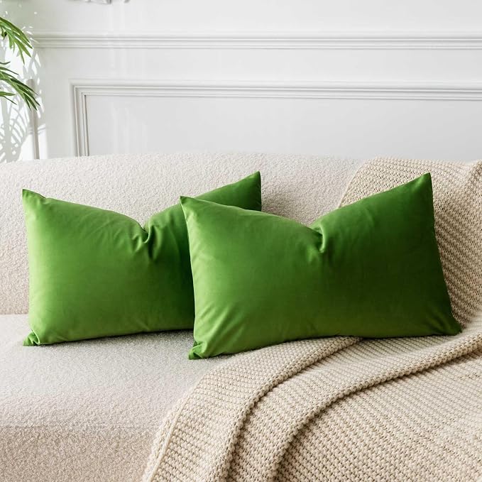 14x24 Velvet Throw Pillow Covers Set of 2 for Couch Bed Sofa,Apple Green | Decorative Soft Pillow Covers with Invisible Zipper for Couch Sofa Bed Living Room Bedroom Home Decor