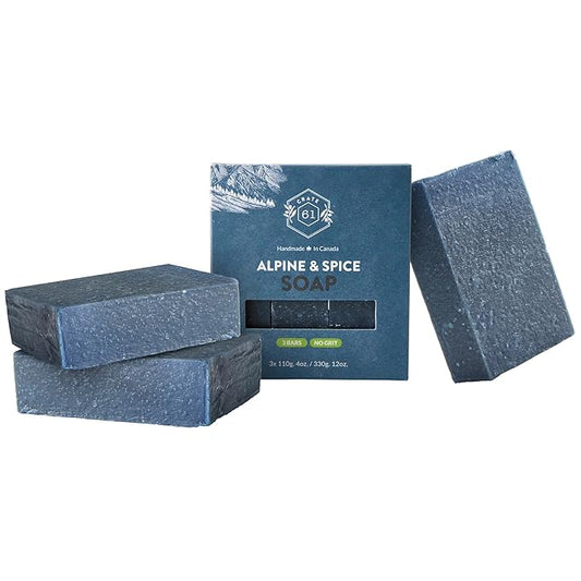 Crate 61 Organics, Handmade in Canada, Plant Based Cold Process Natural Bar Soap For Face And Body, With Premium Essential Oils, For Men And Women 3 Pack (Alpine & Spice)