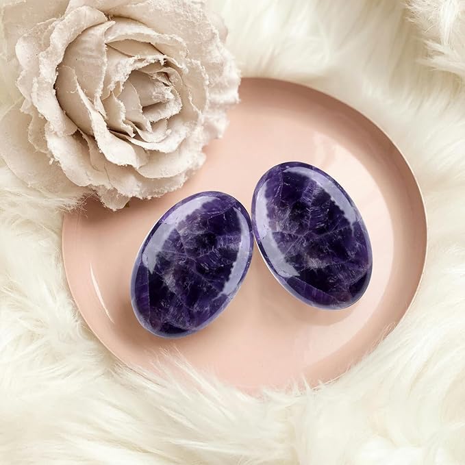 DUQGUHO Amethyst Crystal Stone 2.4'' Purple Palm Stone Natural Healing Crystal Gemstone Worry Stone Energy Balancing Polished Stones Blessing Gifts Boho Pocket Stone 1PCS
