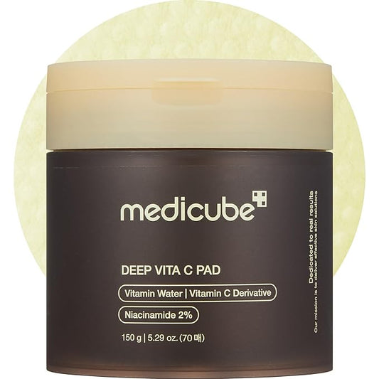 medicube Toner Pads Deep Vita C Facial Toner Pad for Uneven Skin Tone & Texture | Vitamin Water and 3 Types of Vitamin, Deeply Hydrating & Resurfacing Pad | Korean Skin Care, 70 Pads (1 Pack)
