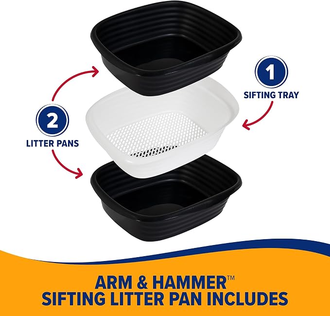 Arm & Hammer Large Sifting Litter Box Scoop Free Cat Litter Tray with Microban, Made in USA | Antimicrobial product protection, ideal for indoor felines, simple lift, shake and pour cleanup, helps keep odors in check