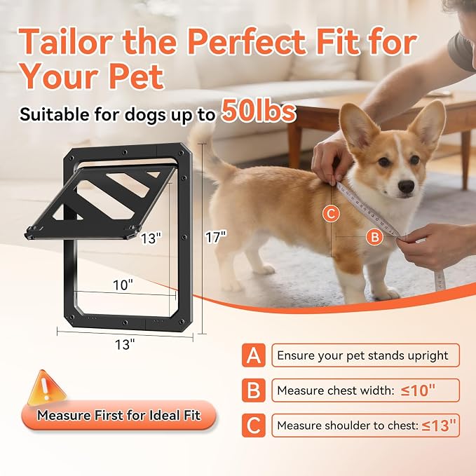LIBBEPET Dog Door for Screen Door with Lockable Flap for Dog ≤50 lbs, Black | Outer Size 13"x17", Reinforced ABS Frame, Magnetic Auto-Reset Flap, Mosquito Resistant Brush, Scratch Resistant