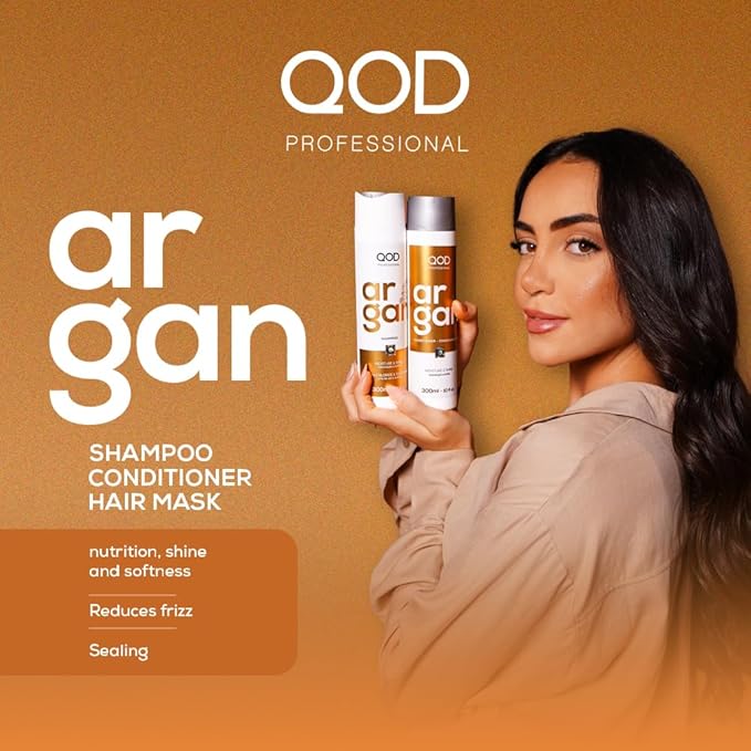 QOD PRO Argan Hair Care Set – Shampoo, Conditioner & Argan Oil Serum, Deep Hydration, Frizz Control & Shine for Dry, Damaged Hair, Total 660ml / 22.2 fl.oz