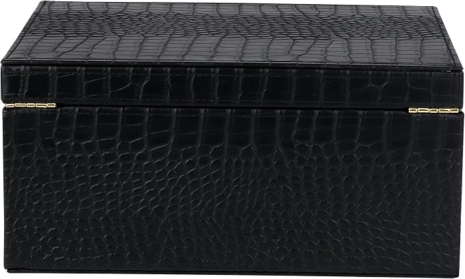 HofferRuffer Faux Leather Decorative Box, Large Wooden Structure Keepsake Box Accessory Organizer Jewelry Organizer with Hinged Lid, Storage Container for Home or Office (CrocoBlack)