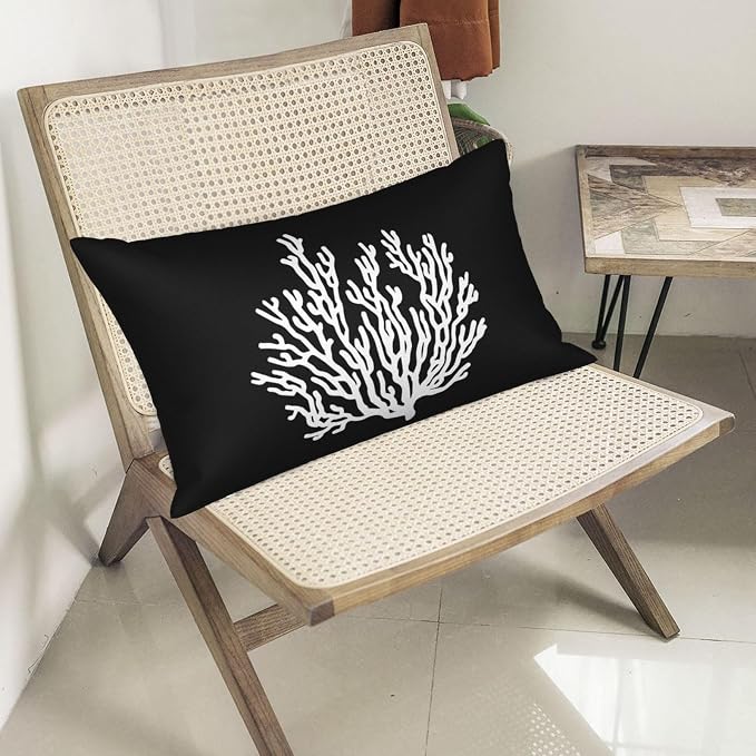 Coastal Pillow Covers 12x20 Set of 2 Black Starfish Throw Pillows Nautical Ocean Decorations Summer Beach Coral Pillowcase Outdoor Decor Linen Farmhouse Square Cushion Case for Sofa Bedroom