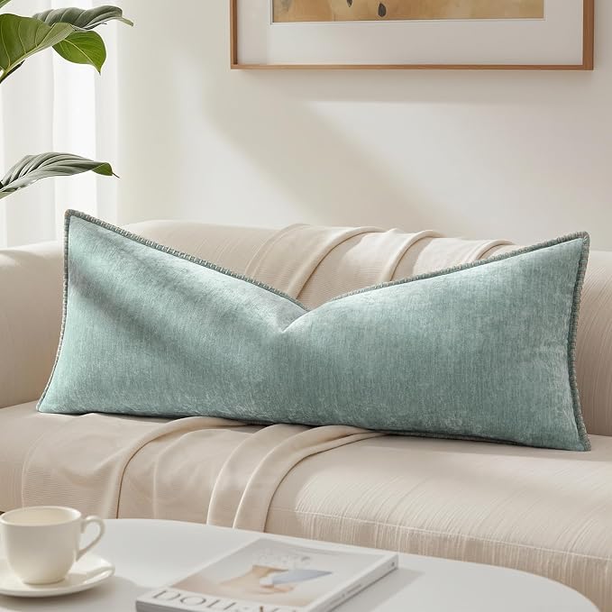 decorUhome Soft Chenille Throw Pillow Covers 14x36 Pack of 1 Aqua Haze | Fall Textured Decorative Throw Pillow Cases Stitched Edge Modern Farmhouse Luxury Boho Velvet for Couch Sofa Bed Home Decor