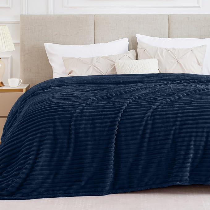 BEDELITE Ribbe Blankets Queen Size for Bed, Navy, 90"x90" | Ultra-Soft Plush Fleece, Warm Yet Lightweight, Ribbed Texture, Home Decor, Machine Washable, Giftable, All-Season Use