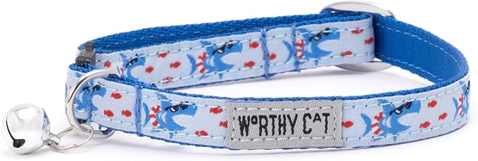 THE WORTHY DOG Summer Pattern, Breakaway Cat Collar, with Bell, Blue
