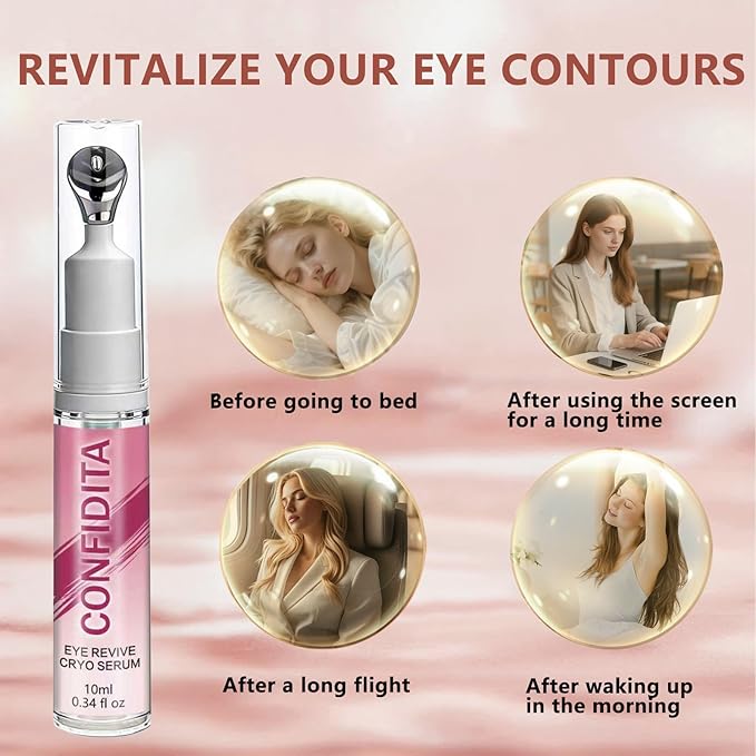 CONFIDITA Eye Revive Cryo Serum – Cooling Anti-Aging Eye Treatment with Metal Massage Tip to Reduce Wrinkles, Dark Circles & Puffiness, 10ml