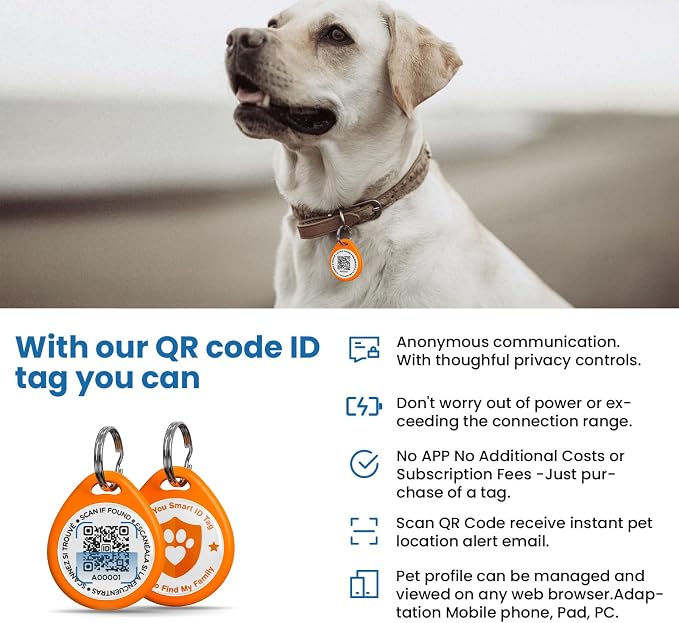 QR Code Dog Tags Personalized for Pets, Real-time Alerts, Orange