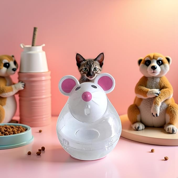 Beige Interactive Cat Toy, Mouse Shape Treat Dispenser, Food Storage Holder for Indoor Cats and Kittens, Cat Mice and Animals Toys for Pet Increases IQ Interactive & Food Dispensing