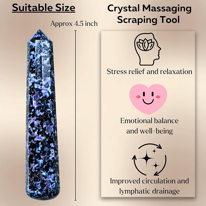Amazing Gemstone Indigo Gabbro Crystal Wand Massage Stick - Pelvic Wand Gua Sha for Adults - Crystals and Healing Stones Massage Wands for Adults Gifts (Pointed)
