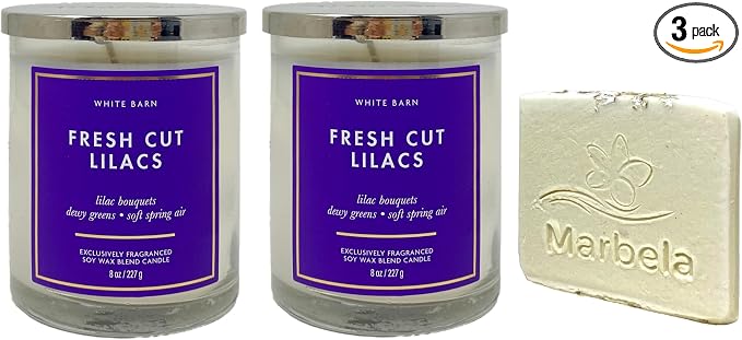 Bath & Body Works Fresh Cut Lilacs 2 Piece Single Wick Candle Set with a Natural Oats Sample Soap