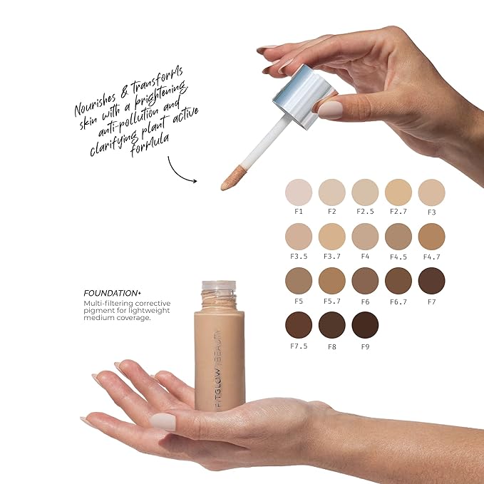 Fitglow Beauty Foundation+ | Vegan Skin-Treating Foundation with Peptides & Plant Collagen | Buildable Medium-Full Coverage, Natural Finish | Hydrating, Anti-Aging, Pore-Friendly | F8-30ml