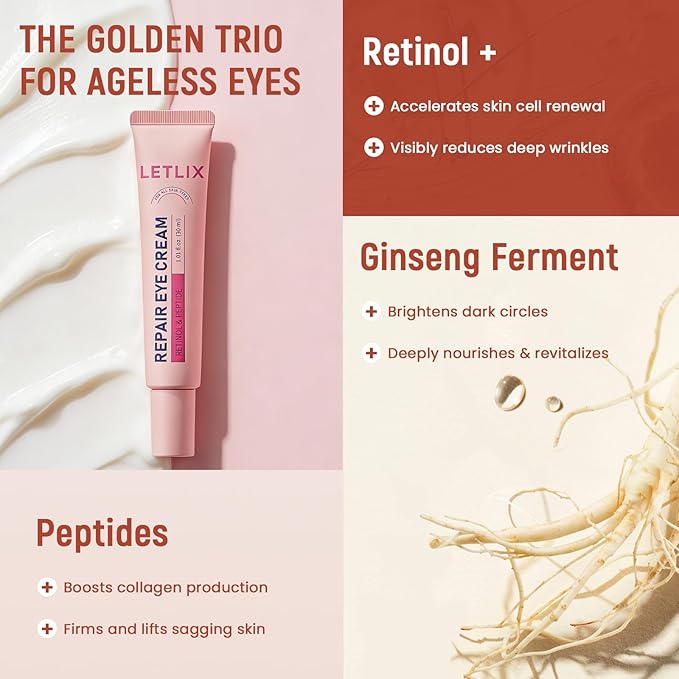 Retinol Eye Cream for Dark Circles and Puffiness - Advanced Peptide Eye Cream with Ginseng Ferment & Acetyl Hexapeptide-8 - Anti Aging Under Eye Cream for Wrinkles, Fine Lines & Crow's Feet - 0.68oz